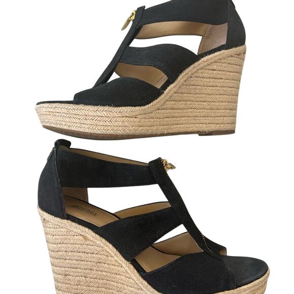 Michael Kors Black Women's Berkley Espadrille Platform Wedge Sandals - Picture 3 of 4